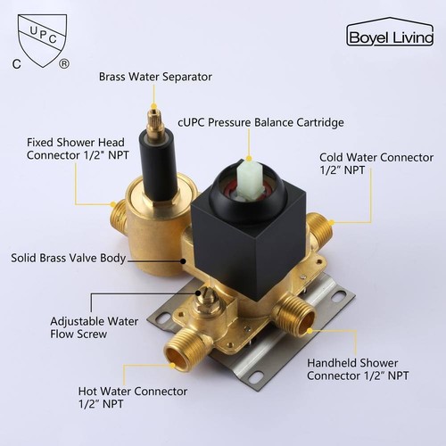 Boyel Living 1-Spray Patterns with 2.5 GPM 12 in. Square Wall Mount Dual Shower - Picture 6 of 11