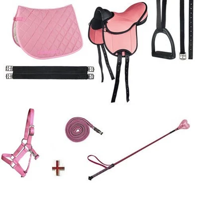 HKM Holzpferde Sattel mit Halfter Set + Gratis Glitzer Gerte für Holzpferd bis 145cm