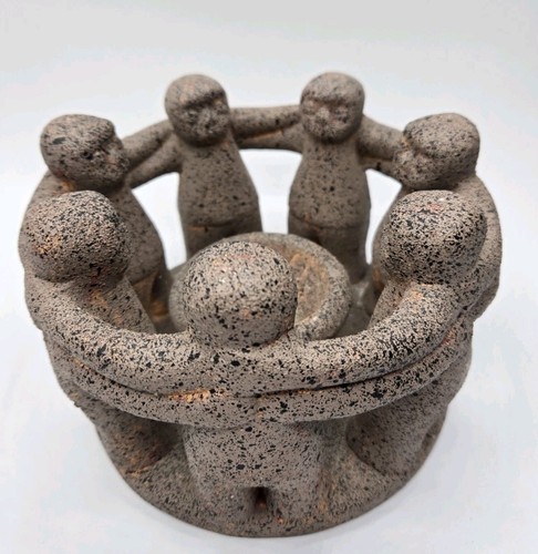 Circle of Friends Candle Holder Seven (7) Friends Mexican Folk Art Pottery 1999 - Picture 1 of 11