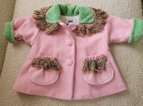 Corky & Co Coat Pink Green Fringed Fleece Lined  Boutique Jacket Bohemian 12 Mo - Picture 1 of 10