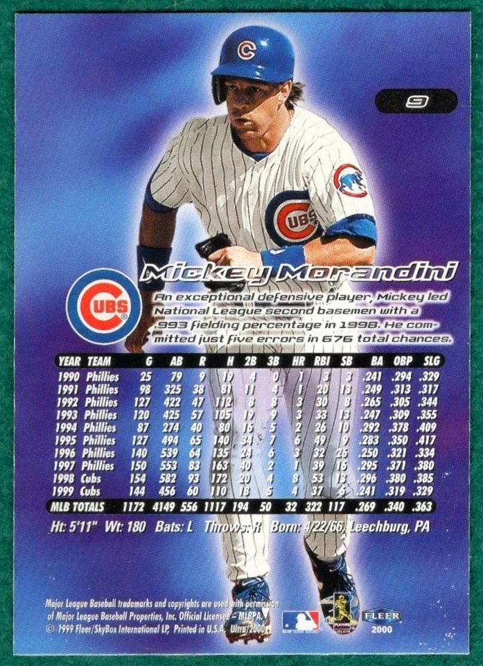 Mickey Morandini - 2000 Fleer Ultra #9 - Chicago Cubs Baseball Card - Image 3 of 3