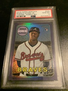 2018 Topps Heritage Purple Refractor PSA GEM MT 10 Ronald Acuna jr