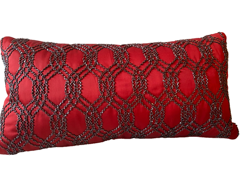 Hotel Collection Medallion 10" x 20" Beaded Sequin Decorative Pillow Red & Black - Picture 2 of 7