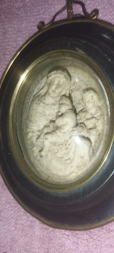 Maria mit Kindern Meeresschaum antik Flachrelief 19. Jahrhundert Rahmen - Bild 3 von 6