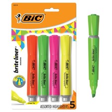 BIC Brite Liner XL Highlighters Assorted Colors 4 Count Chisel Tip Markers