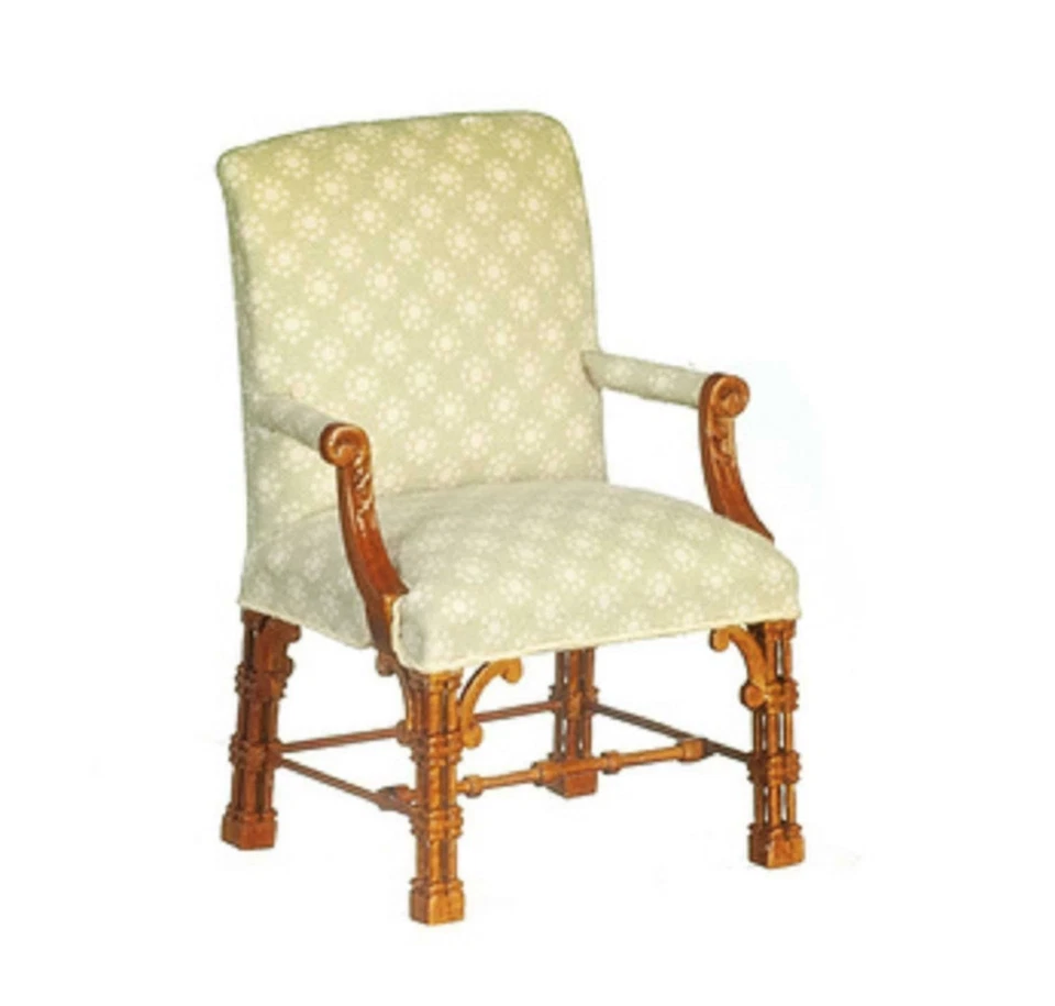 Dolls House Chippendale Armchair Walnut Pale Green JBM Miniature Furniture - Image 1 of 1