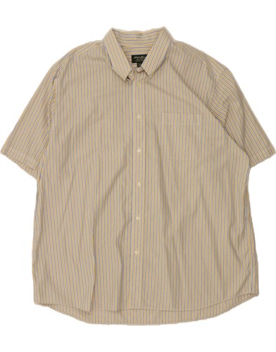 EDDIE BAUER Mens Relaxed Fit Short Sleeve Shirt 2XL Yellow Striped Cotton BX09 - Picture 1 of 3