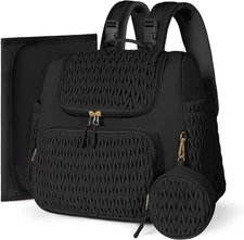 Geestock Diaper Bag Small Backpack, Stylish Quilted Baby Black 