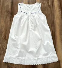 EILEEN WEST Sz Small Chemise Nightgown Sleeveless Embroidered Lace White Cotton