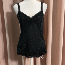 Deena Black 80s Vintage Lace Trim Camisole Lingerie Tank Size 34 Goth Coquette