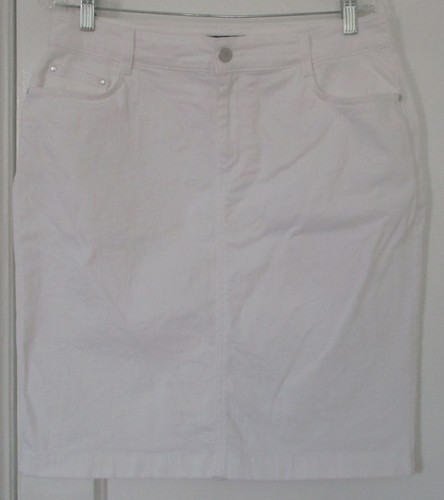 Charter Club Damenrock weiß Denim Saumschlitz hinten mittig Reißverschluss Hosenschlitz Größe 8