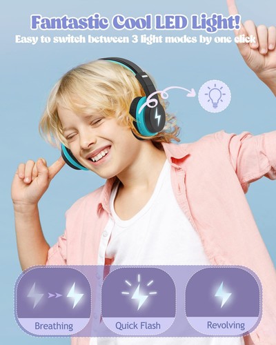 Kids Bluetooth Headphones, Colorful Wireless Over Ear Headset with LED Lights... - Picture 3 of 8