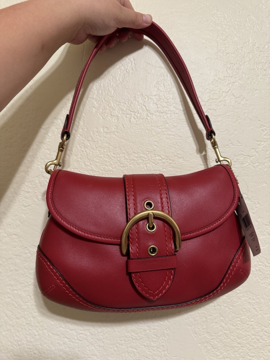 バッグ Coach Soho Red Signature Hand Bag Rare Y2K Coach Signature Soho Small Leather Flap Buckle Bag