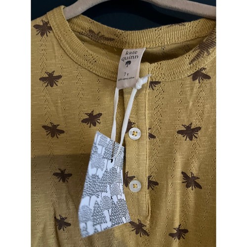 NWT Kate Quinn Pointelle Henley Organic Cotton Shirt Gold Bees Honeybee Size 6y - Picture 2 of 3