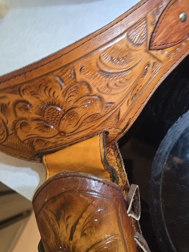 WESTERN LEATHER TOOLED  GUN BELT ,44/45 CAL, SZ 40 ,MEXICO,  RT. HAND - Picture 2 of 14