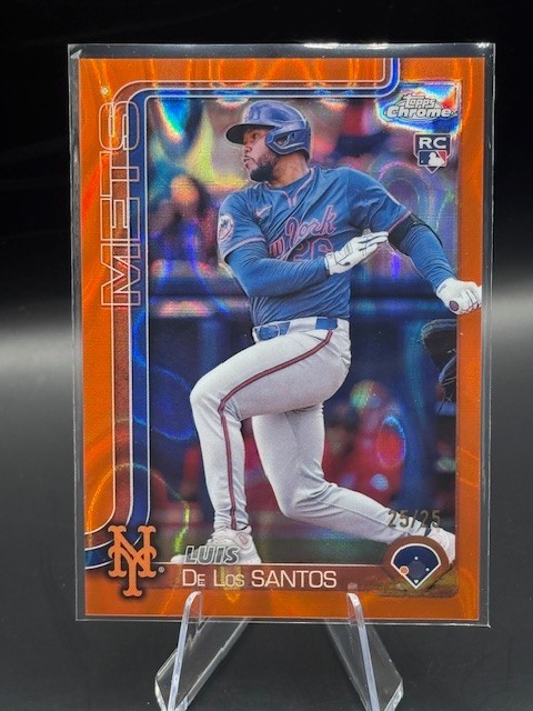 2025 Topps Chrome Luis De Los Santos RC Orange Wave 25/25 Mets Bookend