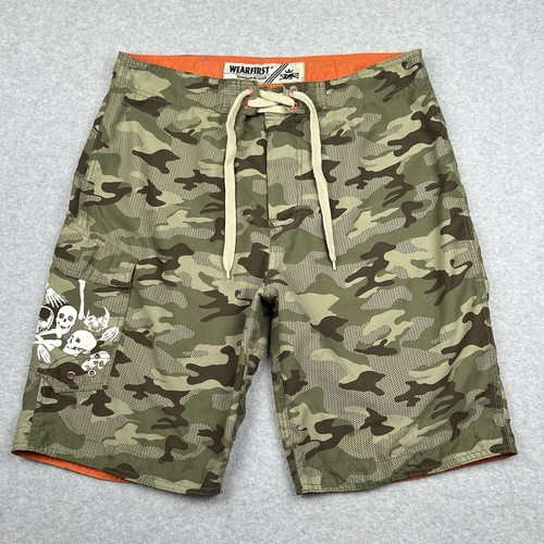 Herren Camouflage Cargo Boardshorts 36 grün Totenköpfe 10" Badehose nicht gefüttert WearFirst - Bild 2 von 14