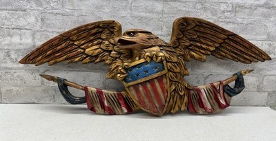 Early American Wood Carving Eagle Wall Plaque Sculpture Americana Bellamy Style