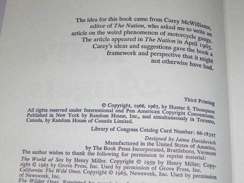Hell's Angels HUNTER S. THOMPSON First Edition 3rd Print 1967 Random House HCDJ - Picture 3 of 11