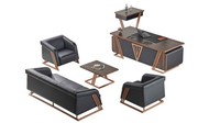 Arbeitszimmer-Set BüRoeinrichtung Schreibtisch Beistelltisch Ledersofas