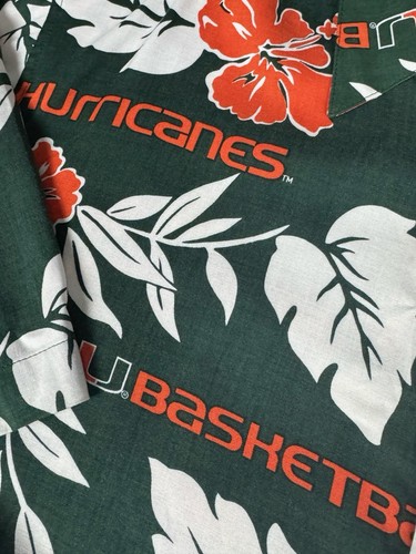 Reyn Spooner Sports University Of Miami Hawaiian Shirt Men’s XXL Ibis Green AOP - Picture 7 of 8