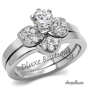 1-25-Ct-Round-Cut-CZ-Stainless-Steel-Engagement-Wedding-Ring-Set-Women-039-s-Sz-5-10