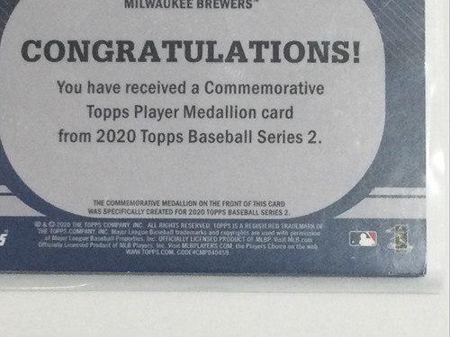 KESTON HIURA 2020 TOPPS SERIES 2 TPM-KH COMMEMORATIVE PLAYER MEDALLION BREWERS - Picture 9 of 12