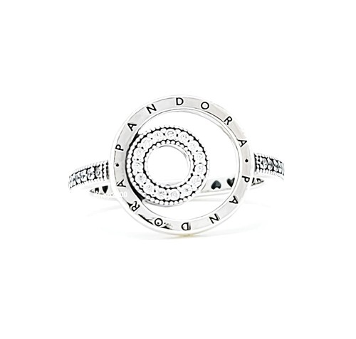 NEW 100% Authentic PANDORA 925 Signature Logo Circles Pavé Ring 192316C01 - Picture 2 of 7
