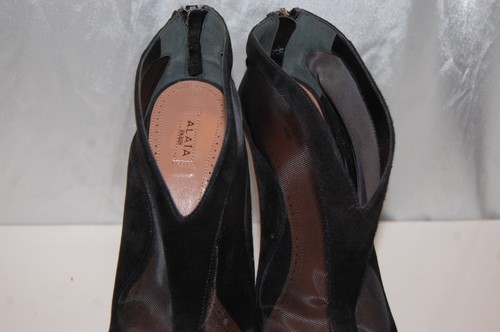 39.5/8.5❤️$1650 ALAIA BLACK SUEDE Leather MESH HIGH HEEL PLATFORM ANKLE BOOTS - Picture 10 of 12