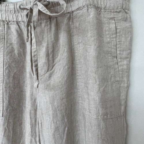 Lord & Taylor Tapered Pants Size L 100% Linen Cream Elastic Waistband Pockets - Picture 3 of 8