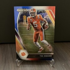 2021 Panini Prizm Draft Picks Football Tee Higgins No.60 Red White Blue Prizm