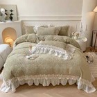 Lace Ruffles Velvet Bedding Set Warm Duvet Cover Bed Sheet Pillowcase Bedclothes