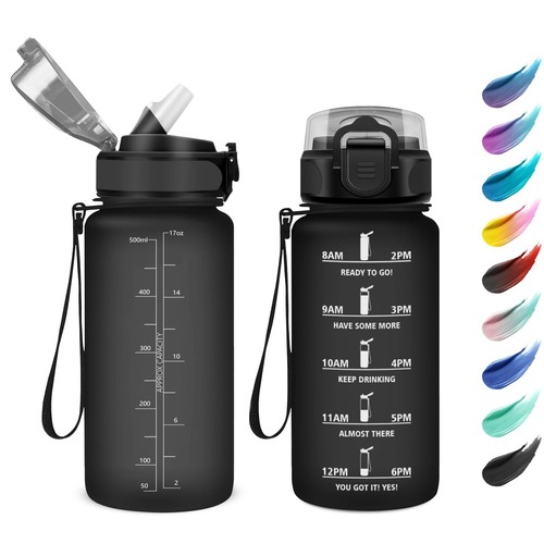Gourde Enfant 500ml Avec Paille Et Marqueur Temps - Bouteille Motivante Anti-Fuite Pour École Et Sport