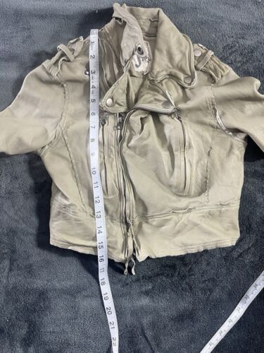 JKT NYC Beige Genuine Leather Jacket Size XS Womens Long Sleeve Crop - Picture 3 of 11