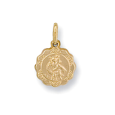9ct Gold Lightweight St Christopher pendant with Scalloped edges 0.65g