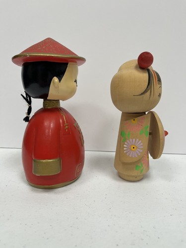 2er Set Vintage asiatische Holzfiguren, Kawaii Kokeshi und Bobble Head Bank - Bild 4 von 7