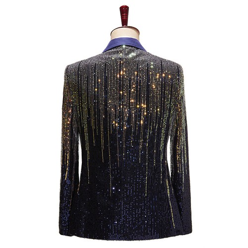 Men Shiny Stylish Sequins Suit Coat Blazer Lapel Jacket Wedding Dinner Party Fit - Picture 2 of 7