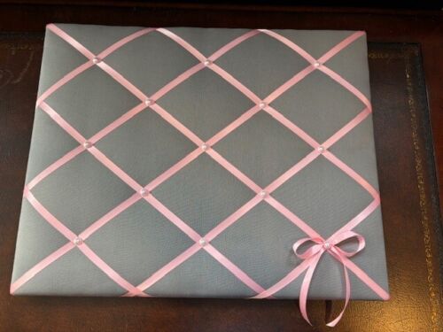 Fabric Memo Photo Vision Board-Gray & Pink Ribbon 16 x 20 inches