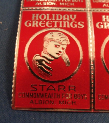 Bloque de 4: Vintage STARR Commonwealth para niños SELLOS DE NAVIDAD Albion Michigan - Imagen 2 de 4