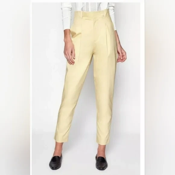 Equipment $325 Lucille Paper Bag Pants in Butter Yellow Size 2 Cotton Slacks - Imagem 4 de 4