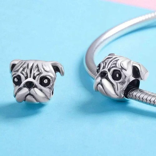 Pug Charm 925 Sterling Silver French Bulldog Charm Puppy Pet Animal Charms Gift - Picture 2 of 2