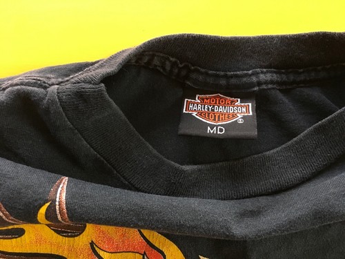 VTG 90s HARLEY DAVIDSON Mens M FIRE FLAMES EAGLE Sleeveless T Shirt Black HD CA - Picture 6 of 11