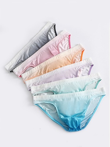 Men's Gradient Low Waist Bikini Briefs Ice Silk Seamless Breathable Underpants - Picture 12 of 28