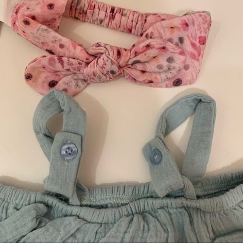 Deux par deux 2Y Toddler Girl Tiered Cotton Gauze Jumpsuit with Straps in Teal - Picture 5 of 5