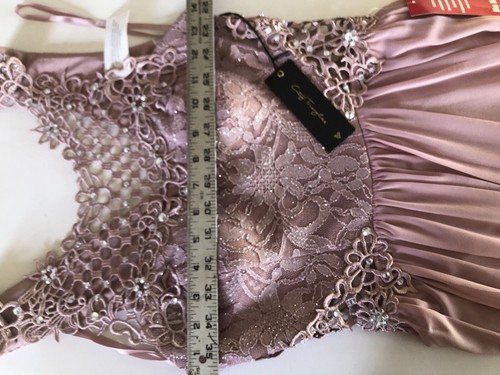 BARGAIN City Triangles Merlot Dress Womens Sz3 Peach Maxi Gown Lace Rhinestones - Picture 11 of 16