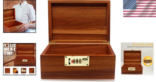 Secure 11" Acacia Wood Box with Combination Lock - Ideal for Valuables & Jewelry - Imagen 2 de 8