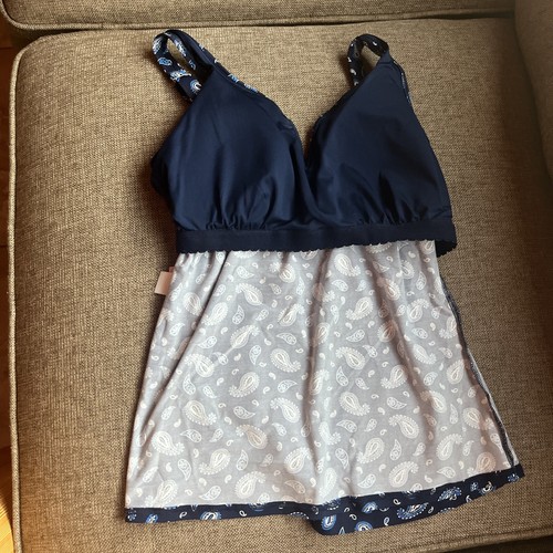 Lands’ End Sz 12 Long Torso Tankini Swimsuit Bra Tank Top V-Neck Navy paisley - Picture 8 of 19