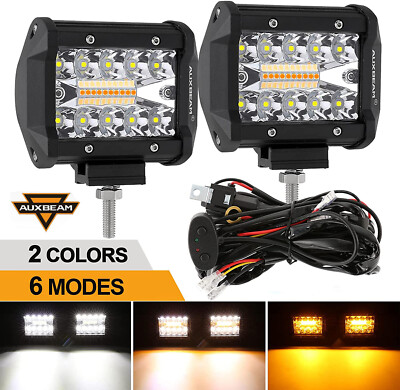 AUXBEAM 4'' Cube LED Spot Light Pods Work Driving Fog Lamp Offroad 4WD Truck SUV