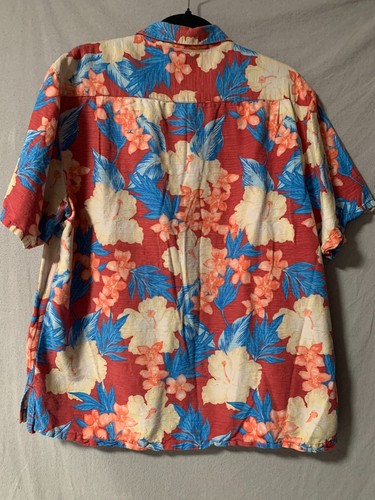 Caribbean Pure Silk Button Up Shirt Large Hawaiian Shirt 100% Silk Red Floral - Picture 8 of 15