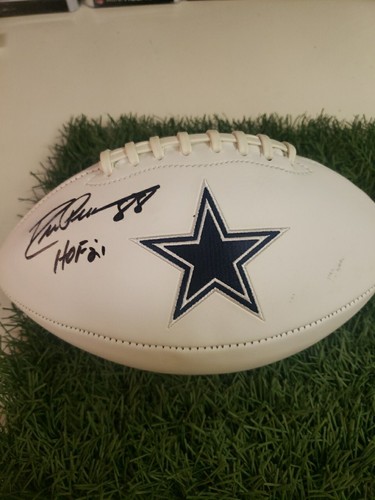 Drew Pearson firmato Cowboys logo calcio con HOF - Beckett con ologramma *nero - Foto 2 di 3